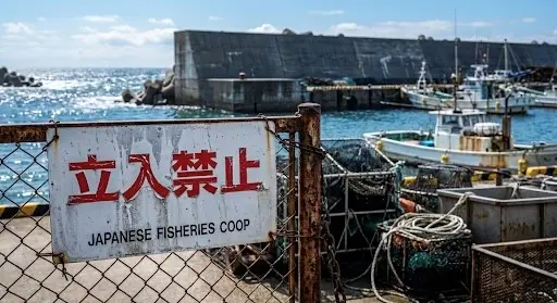 Japanese No Entry sign (Tachi-iri Kinshi) warning at a fishing port